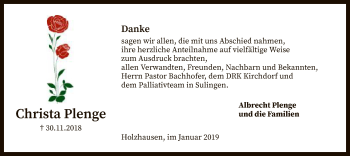 Traueranzeige von Christa Plenge von SYK