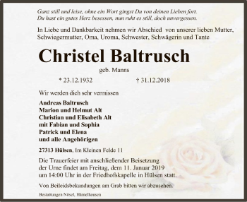 Traueranzeige von Christel Baltrusch von SYK