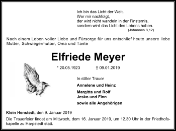 Traueranzeige von Elfriede Meyer von SYK