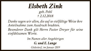 Traueranzeige von Elsbeth Zink von SYK