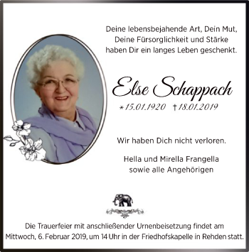 Traueranzeige von Else Schappach von SYK