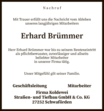 Traueranzeige von Erhard Brümmer von SYK