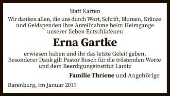 Traueranzeige von Erna Gartke von SYK