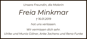 Traueranzeige von Freia Minkmar von SYK