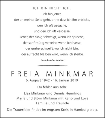 Traueranzeige von Freia Minkmar von SYK