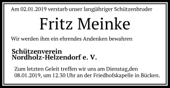 Traueranzeige von Fritz Meinke von SYK