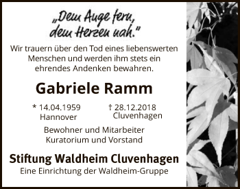 Traueranzeige von Gabriele Ramm von SYK