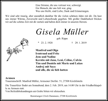 Traueranzeige von Gisela Müller von SYK