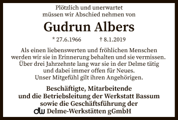 Traueranzeige von Gudrun Albers von SYK