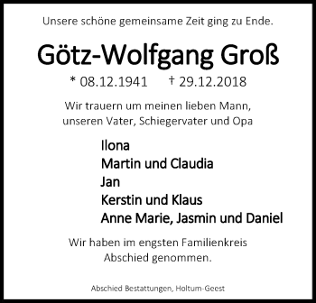 Traueranzeige von Götz-Wolfgang Groß von SYK