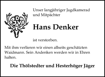 Traueranzeige von Hans Denker von SYK