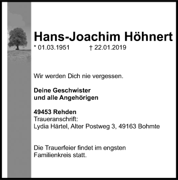 Traueranzeige von Hans-Joachim Höhnert von SYK