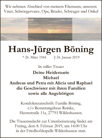 Traueranzeige von Hans-Jürgen Böning von SYK