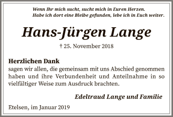 Traueranzeige von Hans-Jürgen Lange von SYK