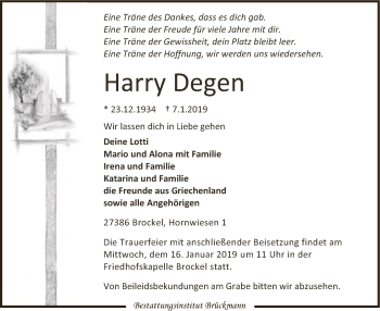 Traueranzeige von Harry Degen von SYK