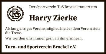 Traueranzeige von Harry Zierke von SYK