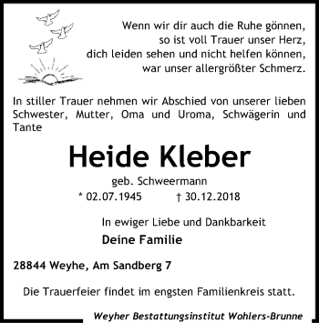 Traueranzeige von Heide Kleber von SYK