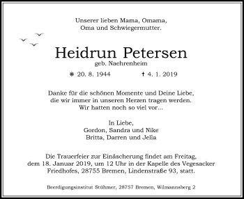 Traueranzeige von Heidrun Petersen von SYK