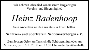 Traueranzeige von Heinz Badenhoop von SYK