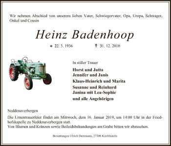 Traueranzeige von Heinz Badenhoop von SYK