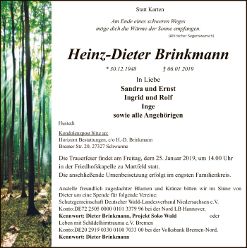 Traueranzeige von Heinz-Dieter Brinkmann von SYK