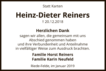 Traueranzeige von Heinz-Dieter Reiners von SYK