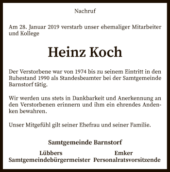 Traueranzeige von Heinz Koch von SYK