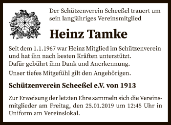 Traueranzeige von Heinz Tamke von SYK