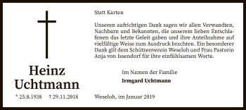 Traueranzeige von Heinz Uchtmann von SYK