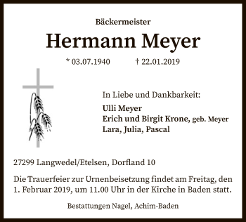 Traueranzeige von Hermann Meyer von SYK