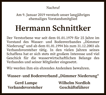 Traueranzeige von Hermann Schnittker von SYK