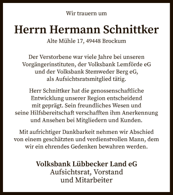 Traueranzeige von Hermann Schnittker von SYK