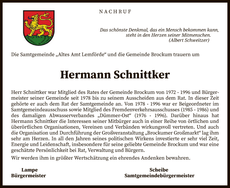  Traueranzeige für Hermann Schnittker vom 11.01.2019 aus SYK