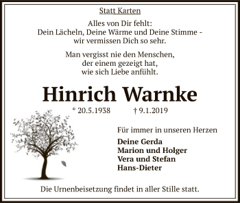 Traueranzeige von Hinrich Warnke von SYK