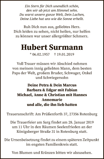 Traueranzeige von Hubert Surmann von SYK