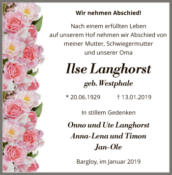 Traueranzeige von Ilse Langhorst von SYK