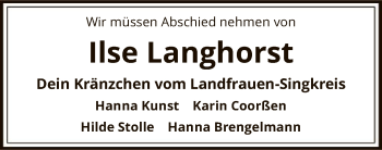 Traueranzeige von Ilse Langhorst von SYK