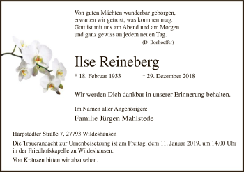 Traueranzeige von Ilse Reineberg von SYK