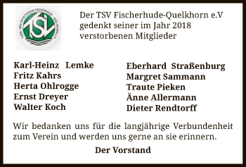 Traueranzeige von Im Gedenken TSV Fischerhude-Quelkhorn e.V von SYK