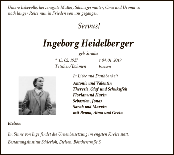 Traueranzeige von Ingeborg Heidelberger von SYK