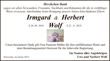 Traueranzeige von Irmgard und Herbert Wolf von SYK