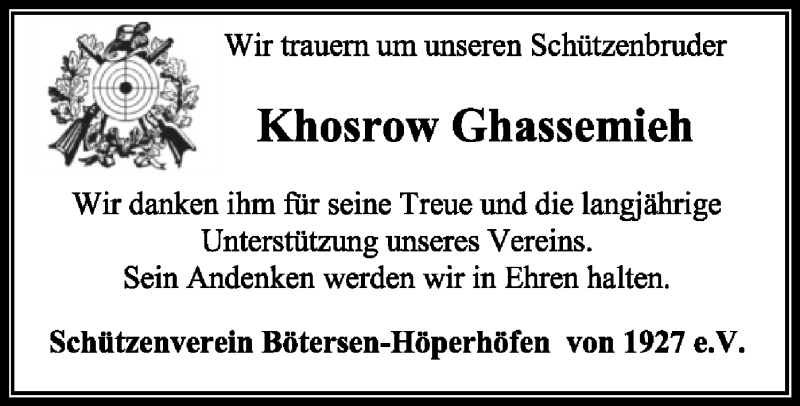  Traueranzeige für Khosrow Ghassemieh vom 02.01.2019 aus SYK