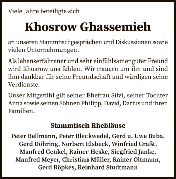 Traueranzeige von Khosrow Ghassemieh von SYK