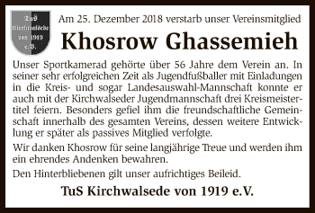 Traueranzeige von Khosrow Ghassemieh von SYK