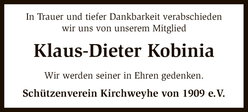  Traueranzeige für Klaus-Dieter Kobinia vom 08.01.2019 aus SYK