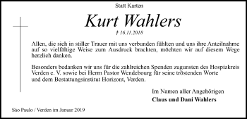 Traueranzeige von Kurt Wahlers von SYK