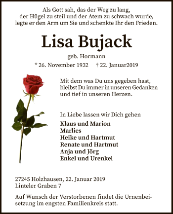 Traueranzeige von Lisa Bujack von SYK