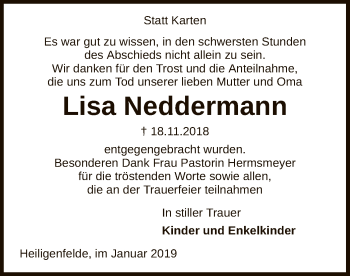 Traueranzeige von Lisa Neddermann von SYK