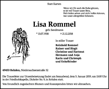 Traueranzeige von Lisa Rommel von SYK