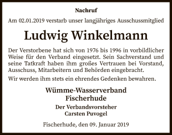 Traueranzeige von Ludwig Winkelmann von SYK